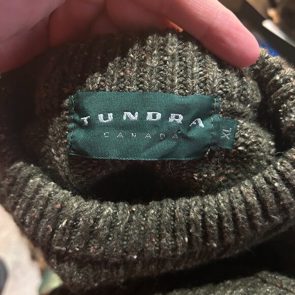 Vintage Tundra Canada Wool Silk Sweater XL Khaki Green Rib Knit Fisherman Cabin - Picture 3 of 5
